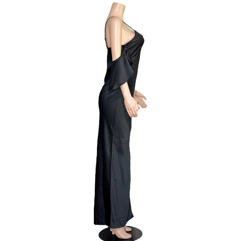 ASTR THE LABEL Kendra Cold Shoulder Satin Maxi Dress, Black, Medium - Picture 11 of 13